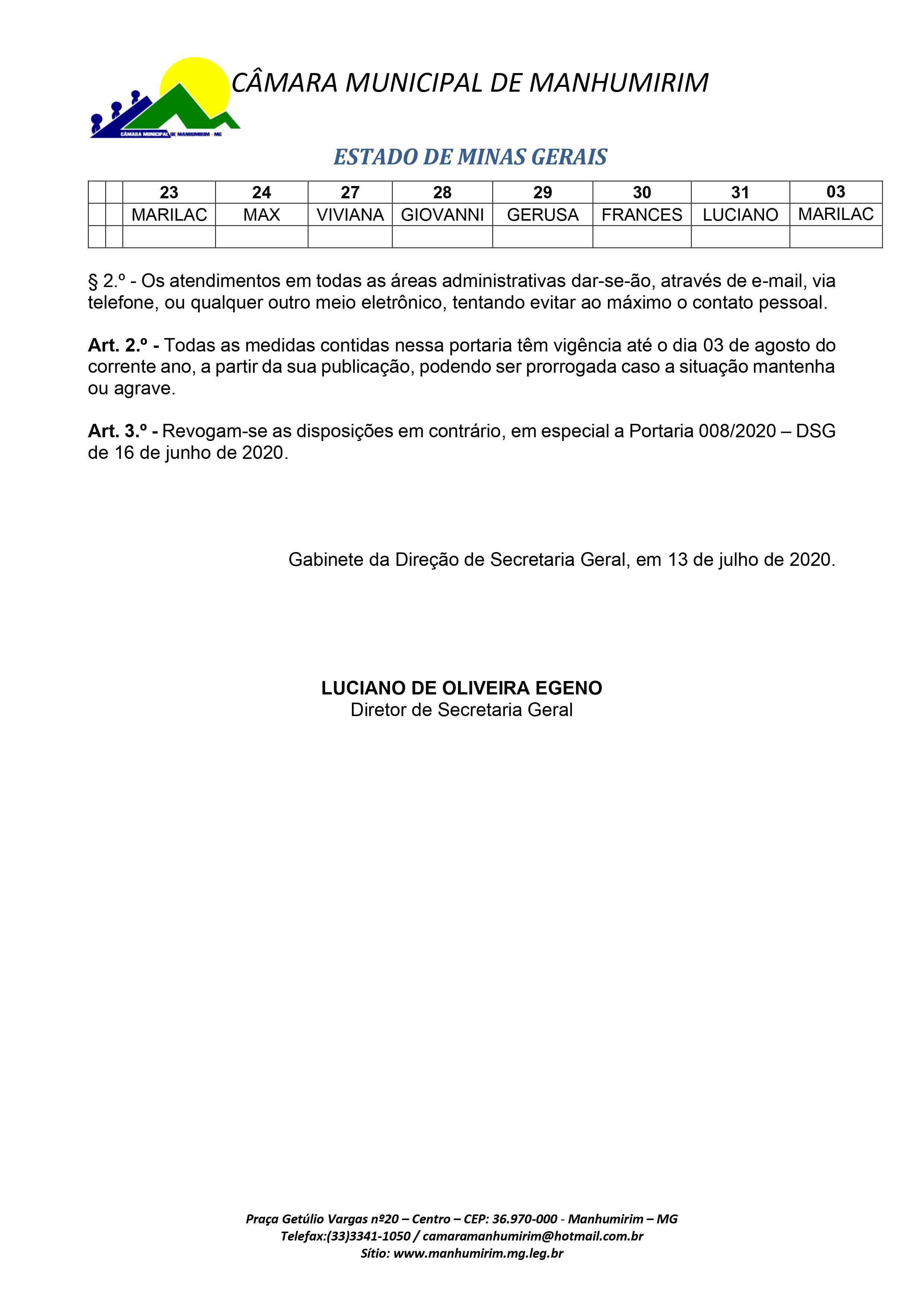 Escala plantão até 3 de agosto 2