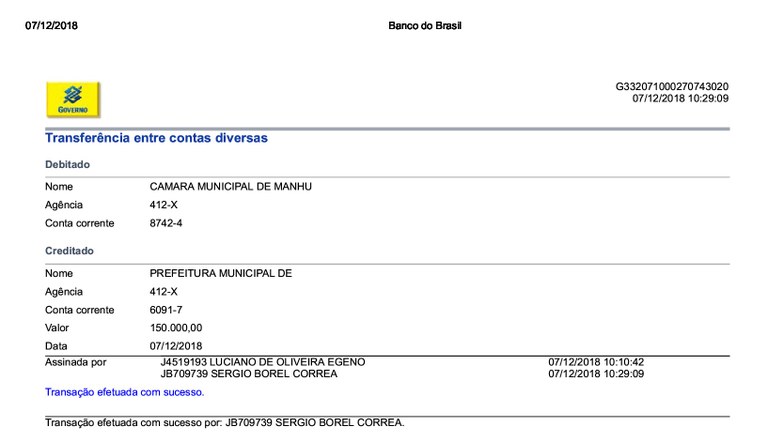 transferência Câmara para Prefeitura transferência Câmara para Prefeitura