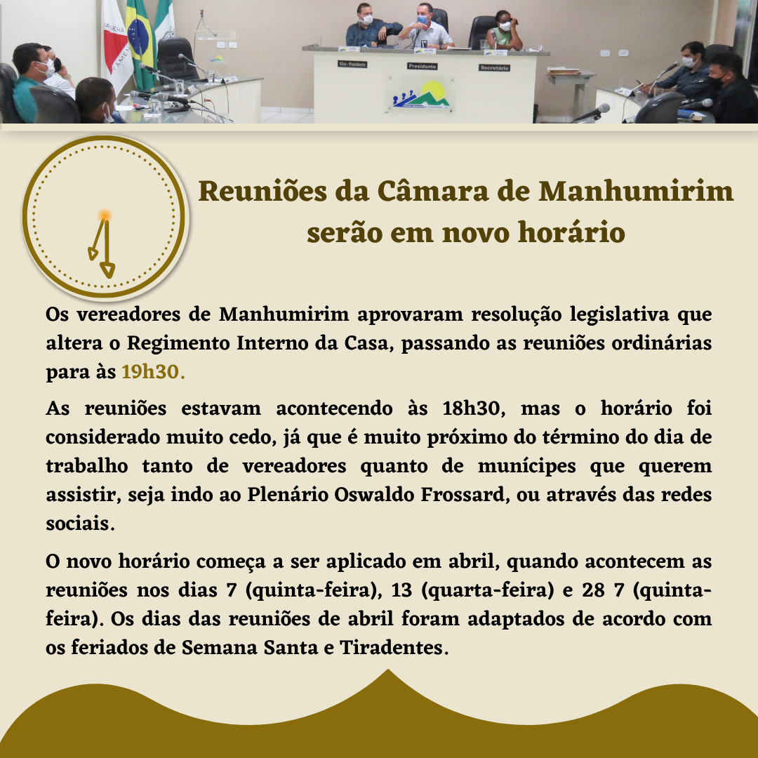 Novo horário reuniões março 2022