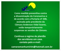 Câmara suspende temporariamente reuniões